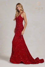 N C1109 - Full Sequin Fit & Flare Prom Gown with Corset Back PROM GOWN Nox 2 RED