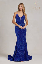 N C1109 - Full Sequin Fit & Flare Prom Gown with Corset Back PROM GOWN Nox 8 ROYAL BLUE