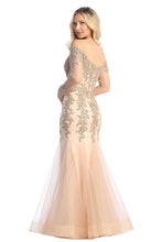 LF 7828 - Off the Shoulder Long Sleeve Mermaid Prom Gown with Sheer Boned Bodice PROM GOWN Let's Fashion