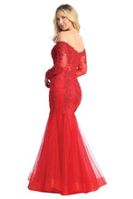 LF 7828 - Off the Shoulder Long Sleeve Mermaid Prom Gown with Sheer Boned Bodice PROM GOWN Let's Fashion