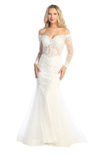 LF 7828 - Off the Shoulder Long Sleeve Mermaid Prom Gown with Sheer Boned Bodice PROM GOWN Let's Fashion 3XL OFF WHITE