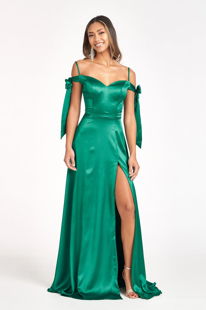 Jossa satin A line full skirt ballgown prom dress - green – Deja