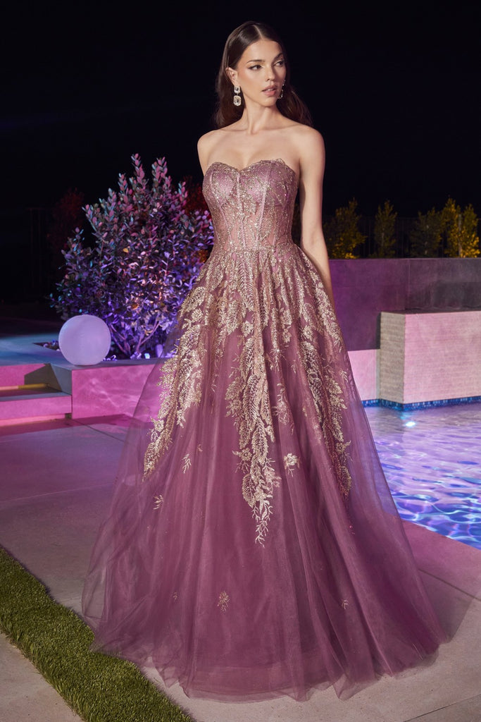 CD J852 - Glitter Print over Shimmering Tulle A-Line Prom