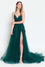 AC BZ014 - Beaded Lace Embellished A-Line Prom Gown with Strappy Open Lace Up Corset Back & Leg Slit PROM GOWN Amelia Couture 6 EMERALD 