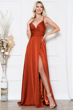 AC BZ012 - Satin A-Line Prom Gown with Gathered Sweetheart Neckline & Leg Slit PROM GOWN Amelia Couture 2 BURNT ORANGE 