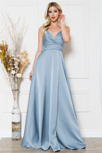 AC BZ012 - Satin A-Line Prom Gown with Gathered Sweetheart Neckline & Leg Slit PROM GOWN Amelia Couture 2 VINTAGE BLUE 