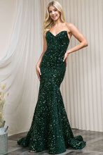 AC 392 - Strapless Full Sequin Fit & Flare Prom Gown with Sweetheart Neck & Lace Up Corset Back PROM GOWN Amelia Couture   
