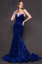 AC 392 - Strapless Full Sequin Fit & Flare Prom Gown with Sweetheart Neck & Lace Up Corset Back PROM GOWN Amelia Couture 2 ROYAL BLUE 