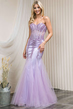 AC 774 - Strapless Fit & Flare Prom Gown with Beaded Sheer Boned Corset Bodice & Lace Up Corset Back PROM GOWN Amelia Couture 2 LILAC 