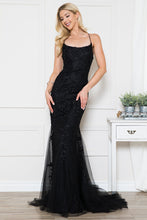 AC 799 - Floral Lace Applique Over Tulle Fit & Flare Prom Gown with Scoop Neck & Open Lace Up Corset Back PROM GOWN Amelia Couture 8 BLACK 