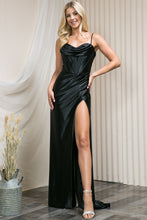 AC 20115 - Satin A-Line Prom Gown With Boned Corset Bodice & Leg Slit PROM GOWN Amelia Couture 2 BLACK 
