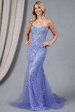 AC 7024 - Strapless Embroidered Fit & Flare Prom Gown with Sheer Boned Bodice & Lace Up Corset Back PROM GOWN Amelia Couture 2 PERIWINKLE 
