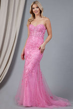 AC 7024 - Strapless Embroidered Fit & Flare Prom Gown with Sheer Boned Bodice & Lace Up Corset Back PROM GOWN Amelia Couture 0 PINK 