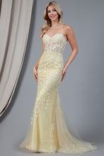 AC 7024 - Strapless Embroidered Fit & Flare Prom Gown with Sheer Boned Bodice & Lace Up Corset Back PROM GOWN Amelia Couture 4 YELLOW 