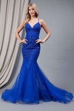 AC SU066 - Rhinestone Embellished Fit & Flare Prom Gown with Open Lace Up Corset Back PROM GOWN Amelia Couture 12 ROYAL BLUE 