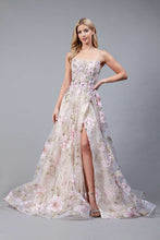 AC 2105 - Organza A-Line Prom Gown with Sheer Bodice Leg Slit & Open Lace Up Corset Back PROM GOWN Amelia Couture 2 ROSE/IVORY 