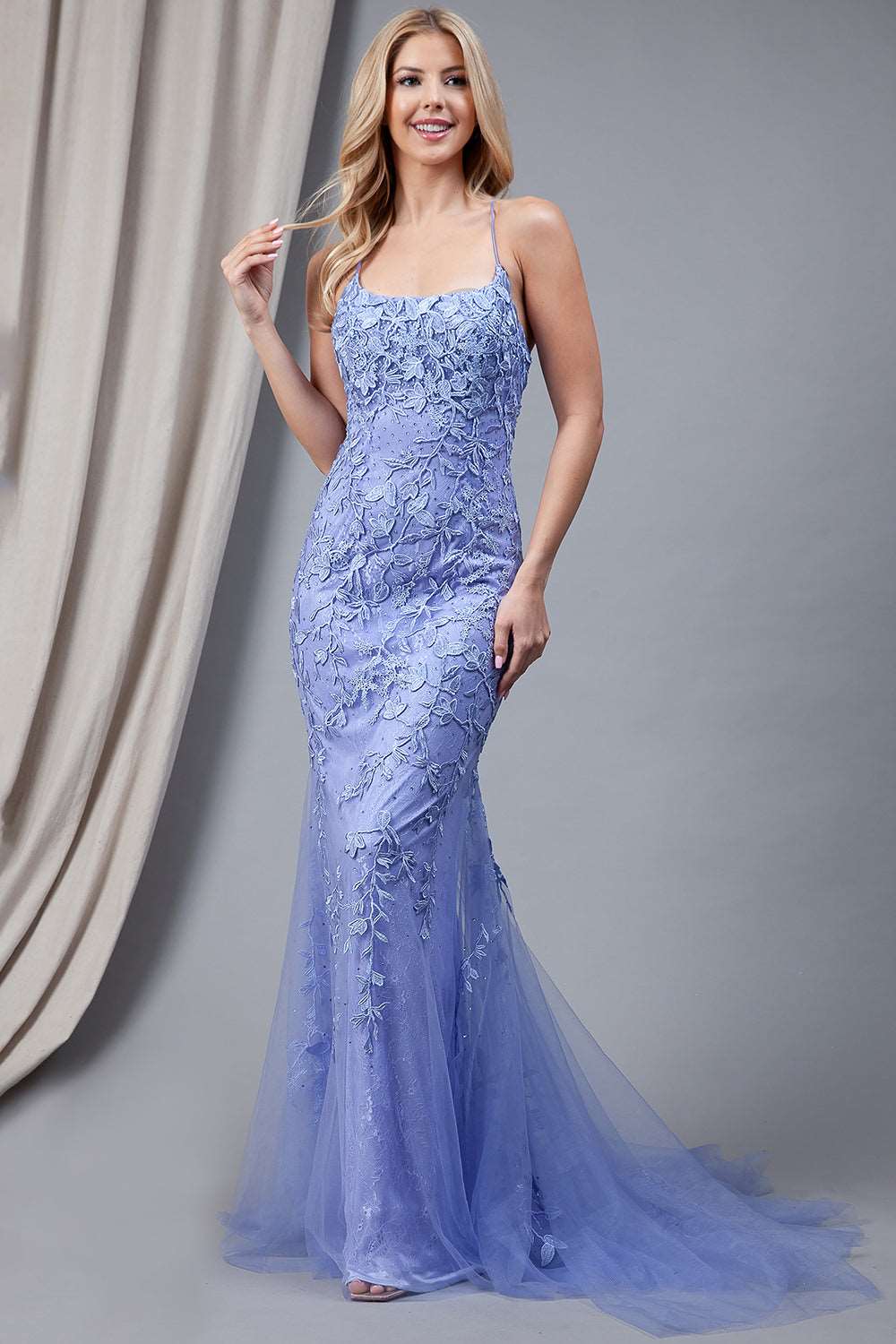 AC 799 - Floral Lace Applique Over Tulle Fit & Flare Prom Gown with Sc Diggz Formals AC 799 - Floral Lace Applique Over Tulle Fit & Flare Prom Gown with Sc Diggz Formals