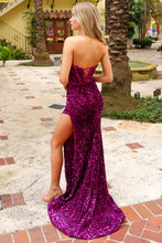 AC 3011 - Full Sequin Fit & Flare Prom Gown With Boned Corset Bodice Lace Up Back & Leg Slit PROM GOWN Amelia Couture   