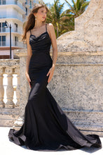 AC 3012 - Stretch Jersey Fit & Flare Prom Gown with Ruched Waist & Open Lace Up Back PROM GOWN Amelia Couture 2 BLACK 