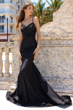 AC 3012 - Stretch Jersey Fit & Flare Prom Gown with Cowl Neckline & Open Lace Up Back PROM GOWN Diggz Formals Black 2 