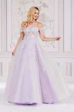 AC 7044 - Off the Shoulder 3-D Floral Embellished A-Line Prom Gown With Sheer Boned Bodice &  Lace Up Open Back PROM GOWN Amelia Couture   