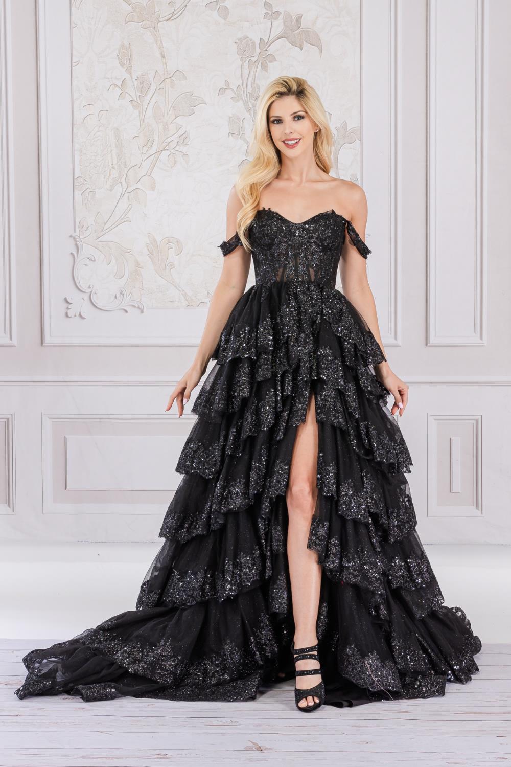 Off Shoulder Corset Dress, Black Prom Gown, Elegant Evevning Dress