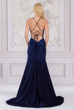 AC 3018 - Rhinestone Embellished Fit & Flare Prom Gown with V-Neck & Open Lace Up Corset Back Prom Gown Amelia Couture   