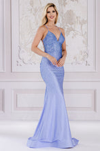 AC 3018 - Rhinestone Embellished Fit & Flare Prom Gown with V-Neck & Open Lace Up Corset Back Prom Gown Amelia Couture   