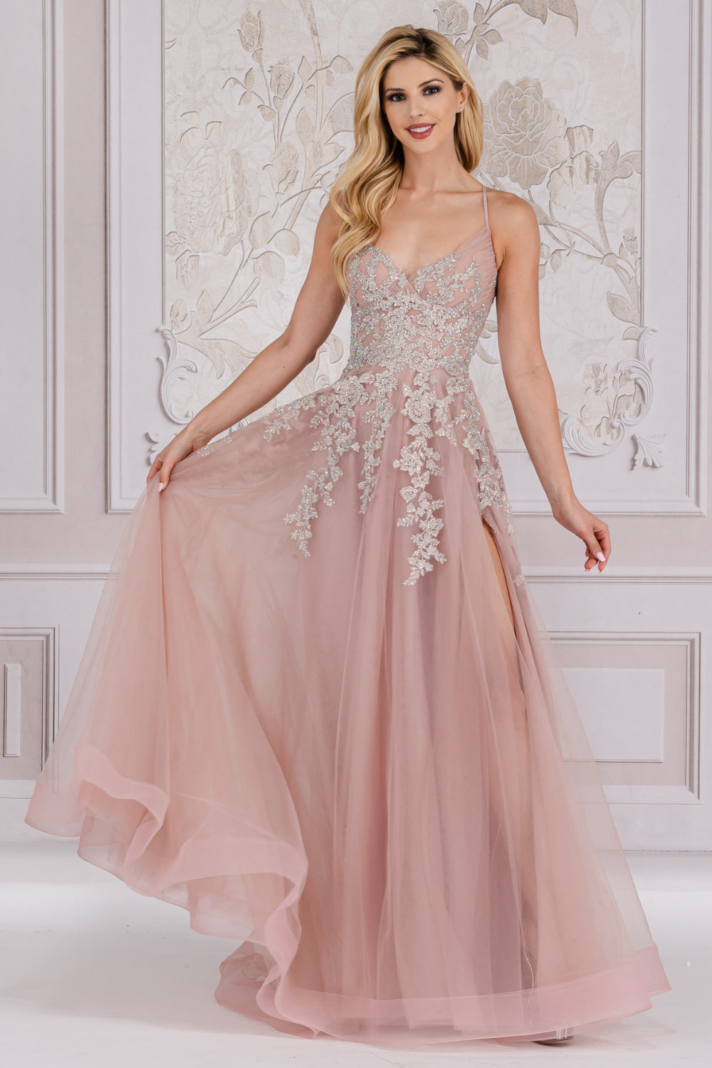 AC TM1006 - Beaded Lace Embellished A-Line Prom Gown With Lace Up Cors Diggz Formals AC TM1006 - Beaded Lace Embellished A-Line Prom Gown With Lace Up Cors Diggz Formals
