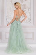 AC TM1006 - Beaded Lace Embellished A-Line Prom Gown With Lace Up Corset Back & Leg Slit PROM GOWN Amelia Couture   