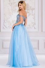 AC 7040 - Off The Shoulder A-Line Prom Gown With Bead Embellished Boned Bodice & Lace Up Corset Back PROM GOWN Amelia Couture   