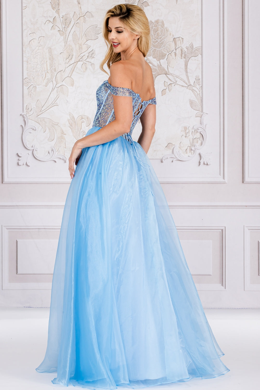 AC 7040 - Off The Shoulder A-Line Prom Gown With Bead Embellished Bone Diggz Formals AC 7040 - Off The Shoulder A-Line Prom Gown With Bead Embellished Bone Diggz Formals