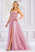 AC TM1015 - 3D Floral Appliqued Strapless A-Line Prom Gown Sheer Boned Bodice & Leg Slit PROM GOWN Amelia Couture   