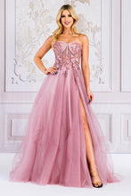AC TM1015 - 3D Floral Appliqued Strapless A-Line Prom Gown Sheer Boned Bodice & Leg Slit PROM GOWN Amelia Couture 0 ROSE 