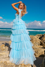 AC 6125 - Layered Tulle A-Line Prom Gown with Square Neck Tulle Bow Straps Lace Up Back & Leg Slit PROM GOWN Amelia Couture