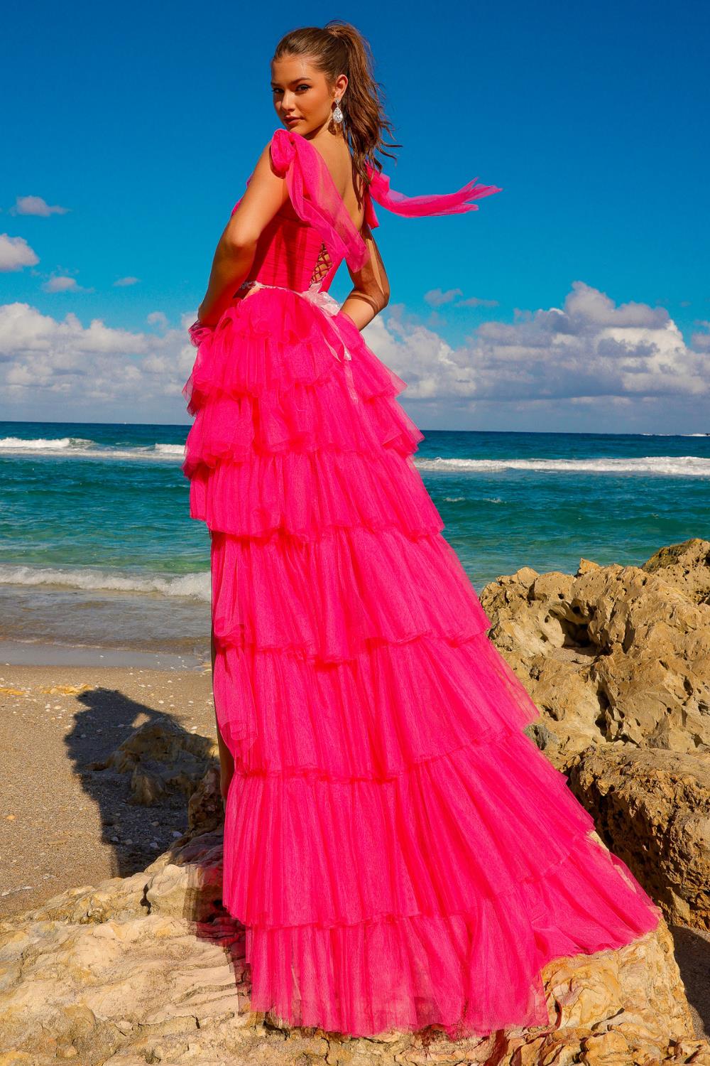 AC 6125 - Layered Tulle A-Line Prom Gown with Square Neck Tulle Bow St Diggz Formals AC 6125 - Layered Tulle A-Line Prom Gown with Square Neck Tulle Bow St Diggz Formals