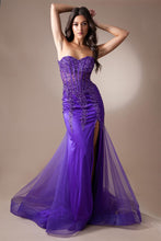 AC 7051 - Strapless Fit & Flare Prom Gown with Sheer Boned Beaded Corset Bodice & Leg Slit PROM GOWN Amelia Couture   