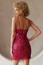 AC 5057S - Fitted Sequin Homecoming Dress with Sheer Bead Embellished V-Neck Bodice & Lace Up Back Homecoming Amelia Couture   