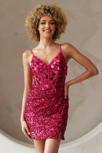 AC 5057S - Fitted Sequin Homecoming Dress with Sheer Bead Embellished V-Neck Bodice & Lace Up Back Homecoming Amelia Couture Pink 0 