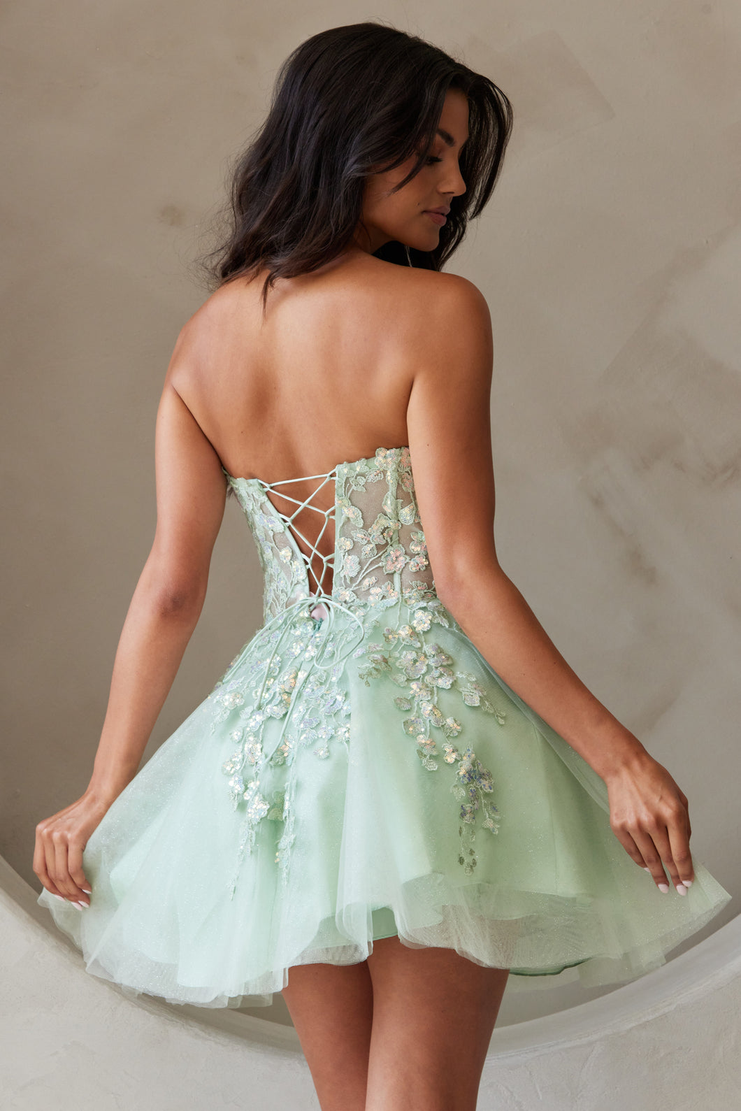 AC BZ9024S - Short Strapless A-Line Homecoming Dress with Sheer Beaded Diggz Formals AC BZ9024S - Short Strapless A-Line Homecoming Dress with Sheer Beaded Diggz Formals