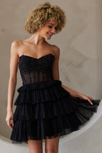 AC BZ9999S - Short Strapless A-Line Homecoming Dress with Shimmery Layered Tulle & Sheer Rhinestone Bodice Homecoming Amelia Couture Black 0 