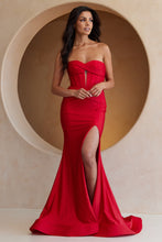 AC AG0113 - Strapless Fit & Flare Prom Gown with Keyhole Sweetheart Neck Lace Up Open Back & Leg Slit PROM GOWN Amelia Couture Red 0 