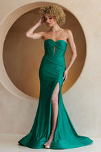 AC AG0113 - Strapless Fit & Flare Prom Gown with Keyhole Sweetheart Neck Lace Up Open Back & Leg Slit PROM GOWN Amelia Couture Emerald 0 