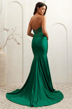 AC 3042 - Strapless Fit & Flare Prom Gown with Rhinestone Embellished Sheer Corset & Leg Slit PROM GOWN Amelia Couture   