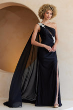 AC 7056 - One Shoulder Jersey Fit & Flare Prom Gown with Rhinestone Embellished Shoulder & Waist Keyhole Top & Shoulder Sash PROM GOWN Amelia Couture Black 2 