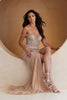 AC TM1029 - Off the Shoulder Linear Bead Embellished Fit & Flare Prom Gown with Sheer Bodice & Open Lace Up Corset Back with Leg Slit