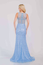 AC AG0111 - Iridescent Fit & Flare Prom Gown with Beaded Lace Halter Neck & Leg Slit PROM GOWN Amelia Couture