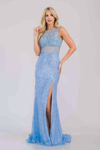 AC AG0111 - Iridescent Fit & Flare Prom Gown with Beaded Lace Halter Neck & Leg Slit PROM GOWN Amelia Couture Baby Blue 2