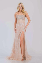 AC AG0109 - Strapless Iridescent Sequin Fit & Flare Prom Gown with Beaded Bodice & Leg Slit PROM GOWN Amelia Couture Rose gold 0