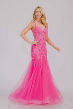 AC 2120 - Beaded Lace Embellished Mermaid Prom Gown with Sheer Boned V-Neck Bodice & Open Lace Up Back PROM GOWN Amelia Couture